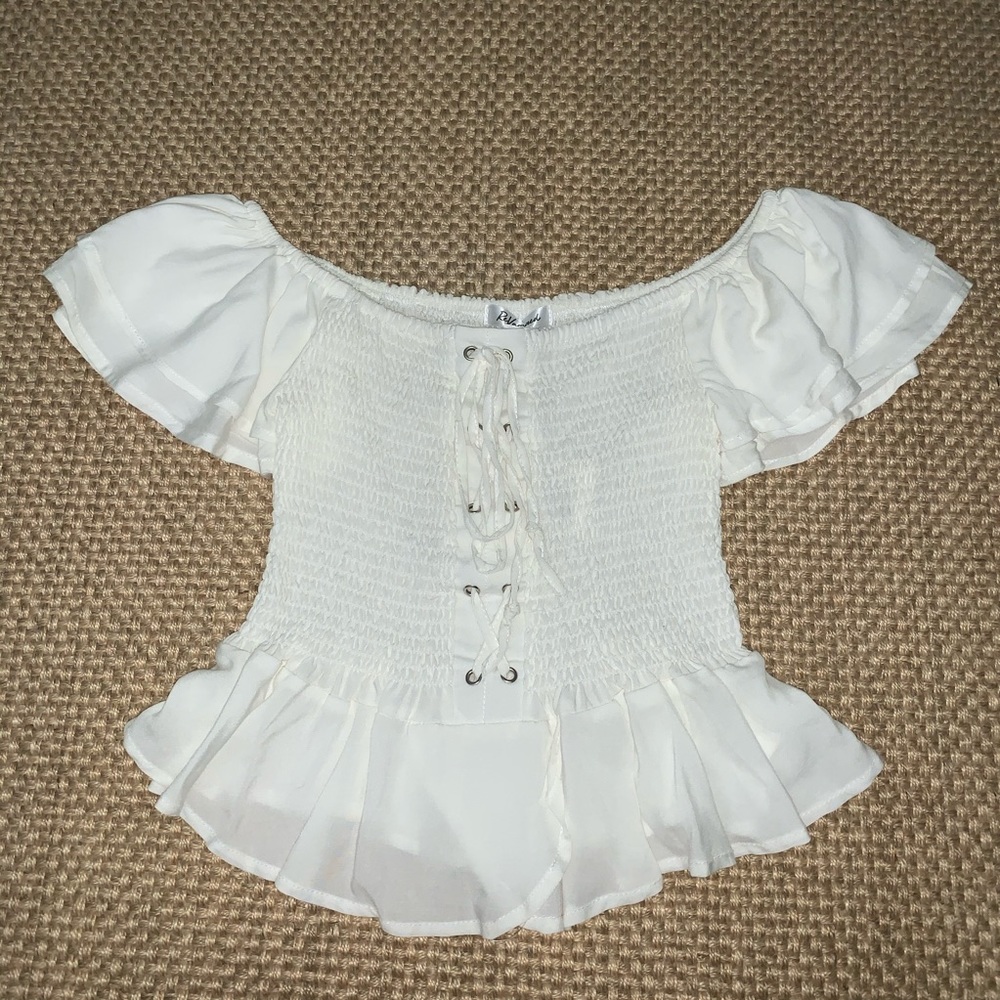 Revamped White Ruffle Off The Shoulder Blouse